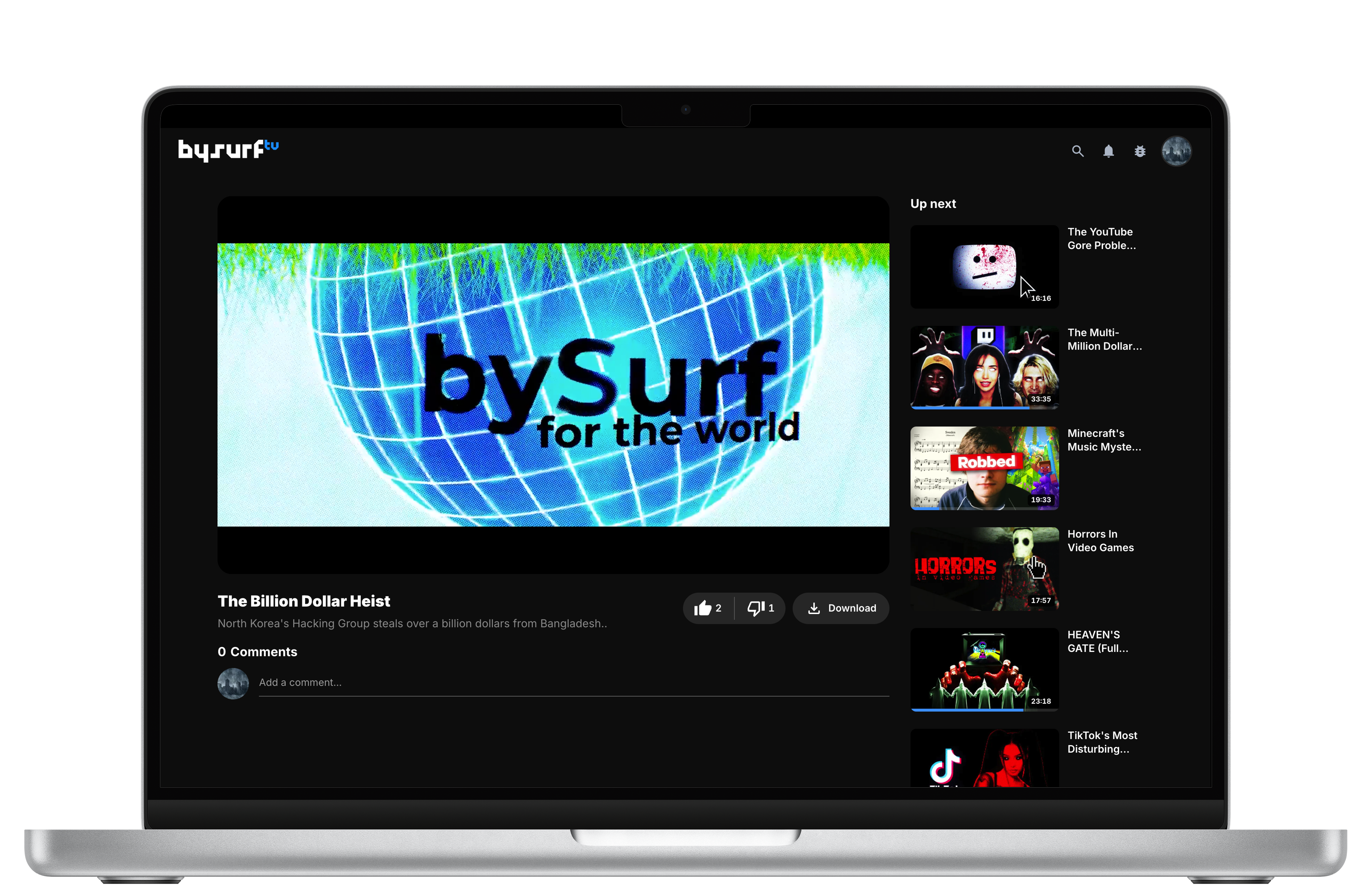 bySurf TV player on desktop